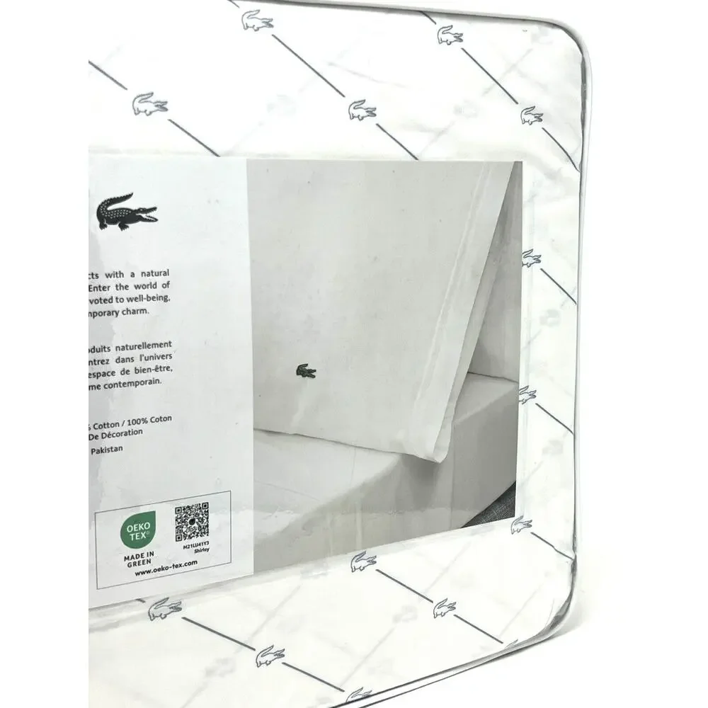 Lacoste Crocodile Logo KING Sheet Set White Blue 100% Cotton Percale Alligator
